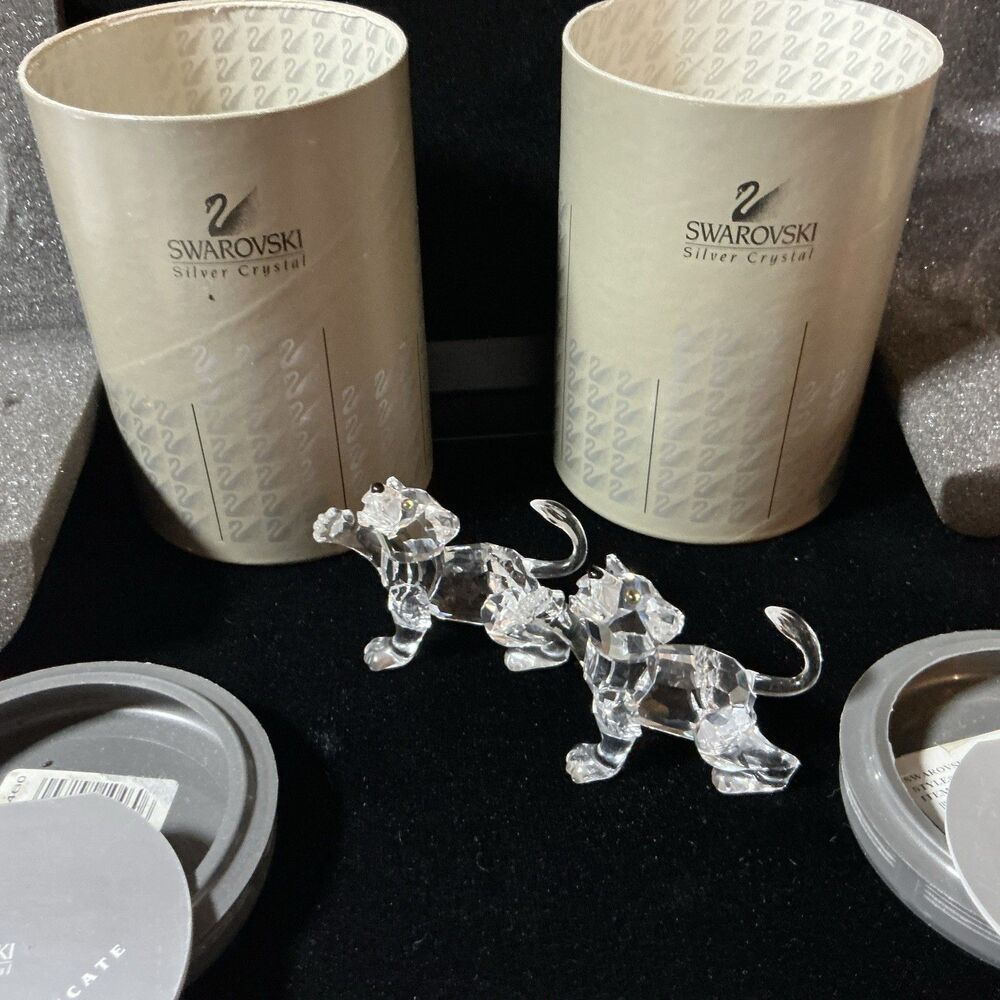 2 Twin SWAROVSKI Crystal Baby Lion Cubs  MIB - with COA